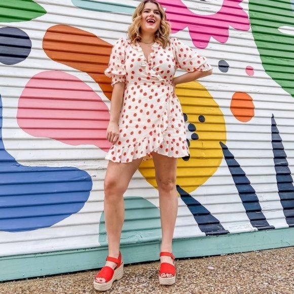 Rixo Woman's Dress XXS Red Polka Dot Mini Wrap Ruffle Belted Half Sleeve New - Picture 13 of 17